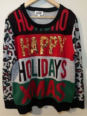 Feeling Festive Christmas Sweater Sze L w/Festive Sequins Holiday Office Party